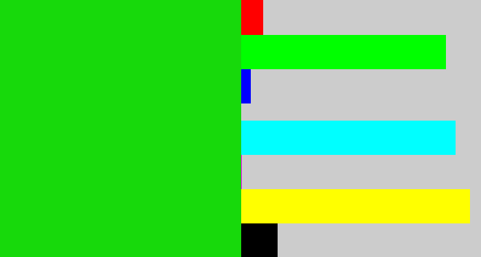 Hex color #17d90b - vibrant green
