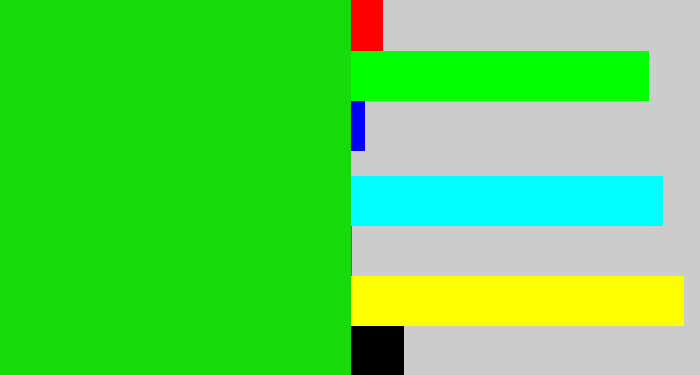 Hex color #17da0a - vibrant green