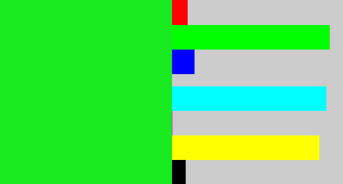 Hex color #17eb20 - radioactive green