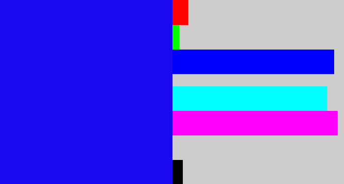 Hex color #1809ef - strong blue