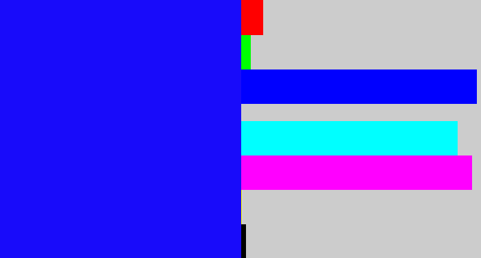 Hex color #180bfa - strong blue