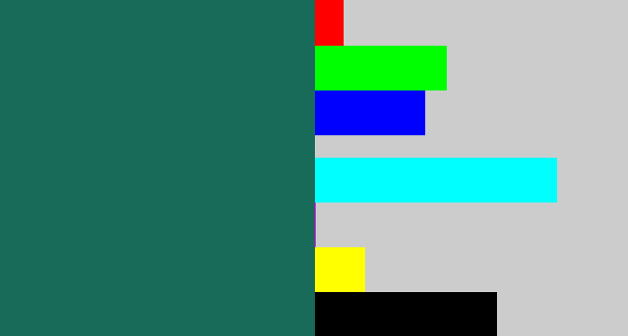 Hex color #186a59 - dark green blue