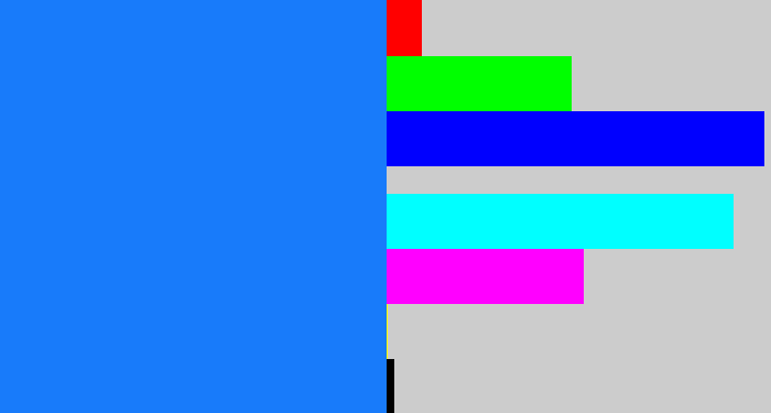 Hex color #187bfa - clear blue