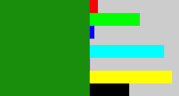 Hex color #188e0c - true green