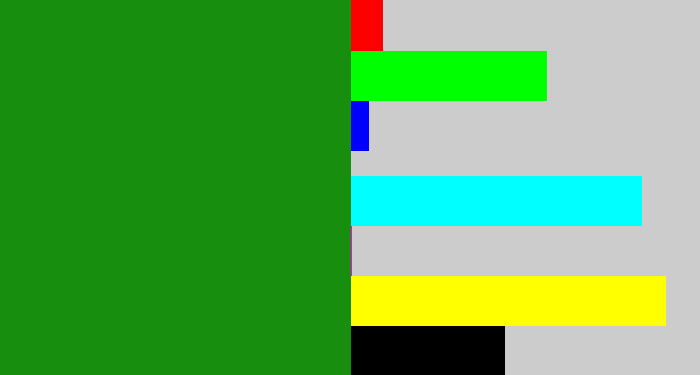 Hex color #188e0e - true green