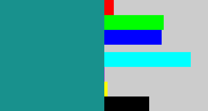 Hex color #18918d - blue/green