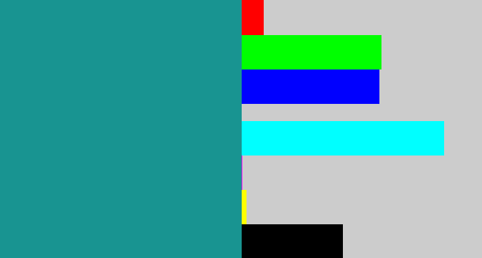 Hex color #189491 - blue/green