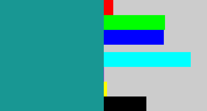 Hex color #189793 - blue/green