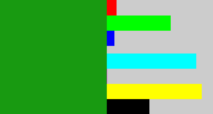 Hex color #189a11 - true green