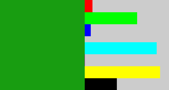 Hex color #189d11 - green
