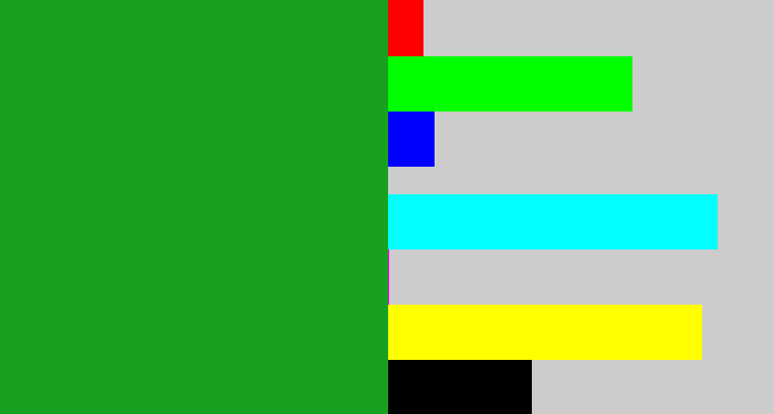 Hex color #18a11e - green