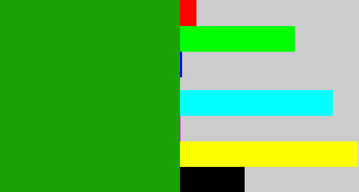 Hex color #18a302 - true green