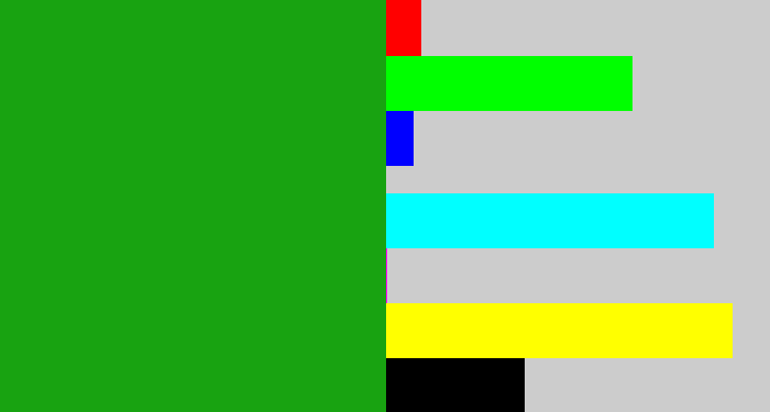 Hex color #18a311 - green