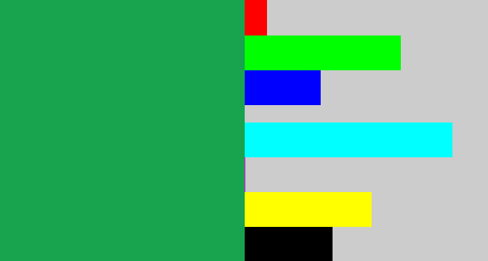 Hex color #18a34f - emerald