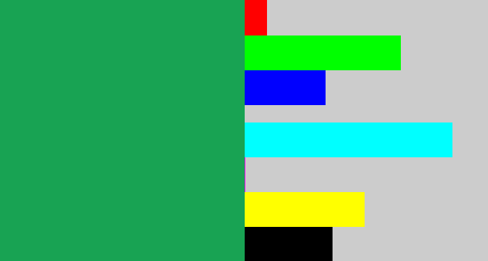 Hex color #18a353 - emerald