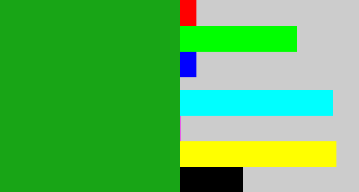Hex color #18a516 - green