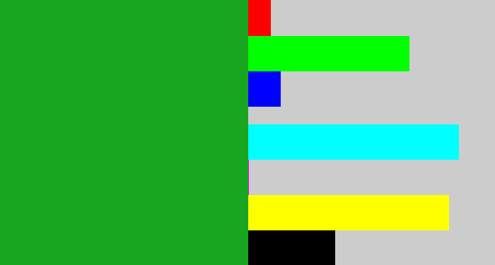 Hex color #18a520 - green