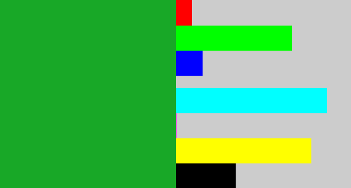 Hex color #18a827 - green