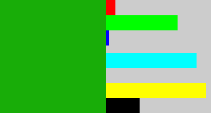 Hex color #18ad08 - green
