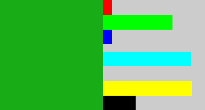 Hex color #18ad16 - green