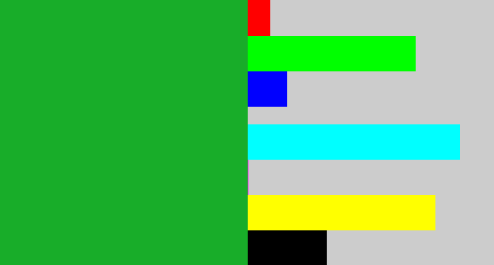 Hex color #18ad29 - green