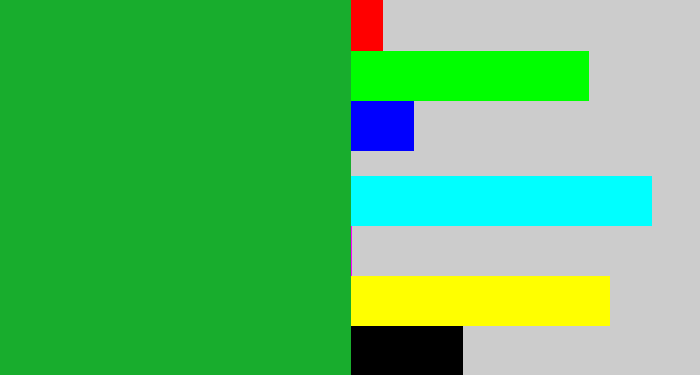 Hex color #18ad2d - green