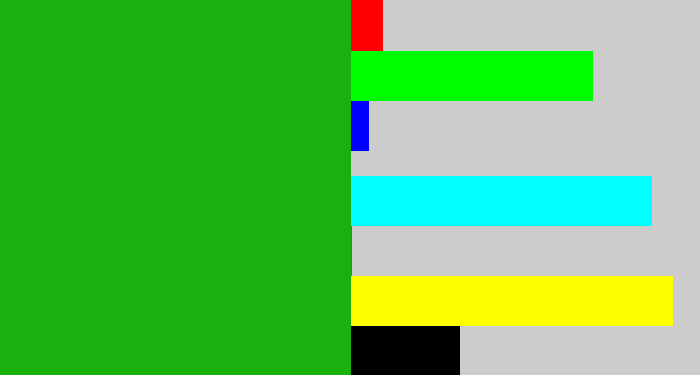 Hex color #18b10e - green