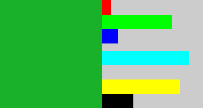 Hex color #18b129 - green