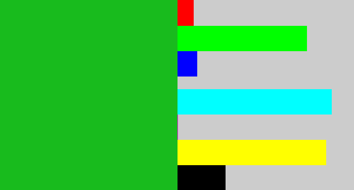 Hex color #18bb1d - green