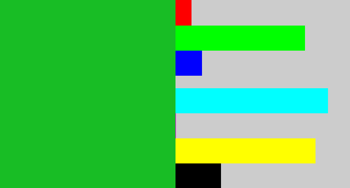 Hex color #18bc25 - green