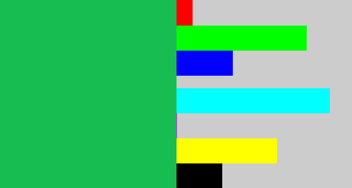 Hex color #18bd52 - shamrock green