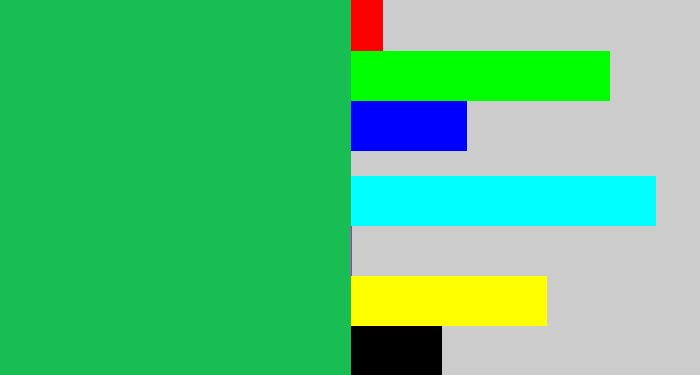 Hex color #18bd53 - shamrock green