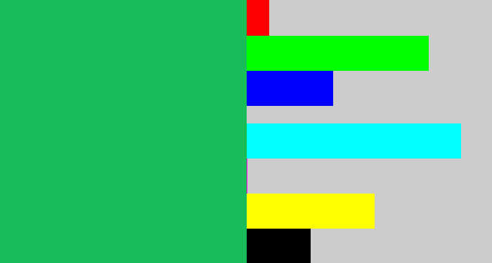 Hex color #18bd5a - algae green