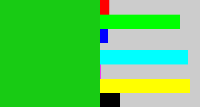 Hex color #18cb14 - vibrant green