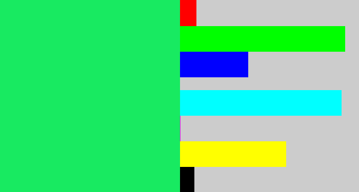 Hex color #18ea61 - tealish green