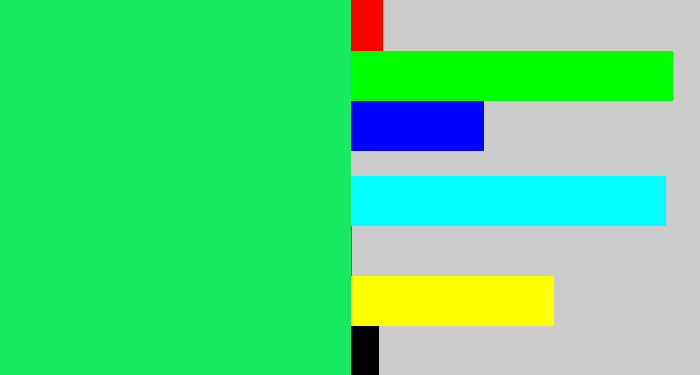 Hex color #18ea62 - tealish green