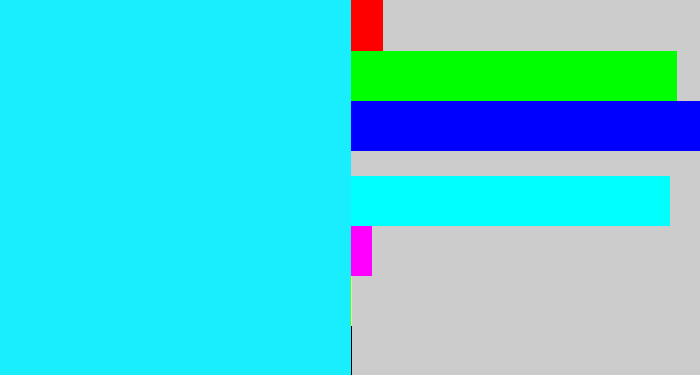 Hex color #18eefe - bright light blue