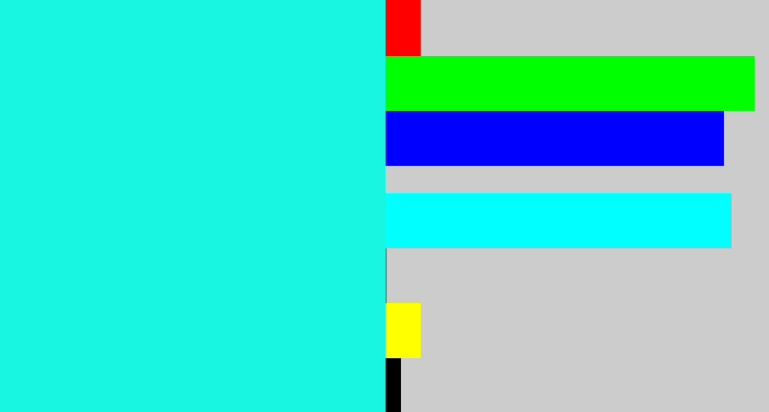 Hex color #18f6e1 - bright aqua