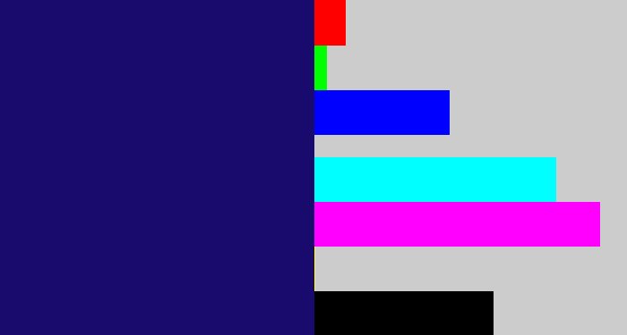Hex color #190a6d - deep blue
