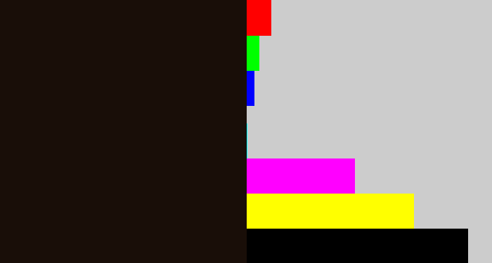 Hex color #190e08 - very dark brown
