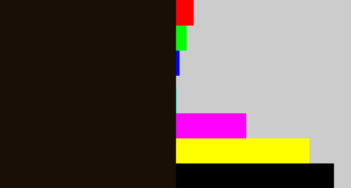 Hex color #190f06 - very dark brown