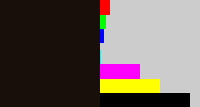 Hex color #190f0a - very dark brown