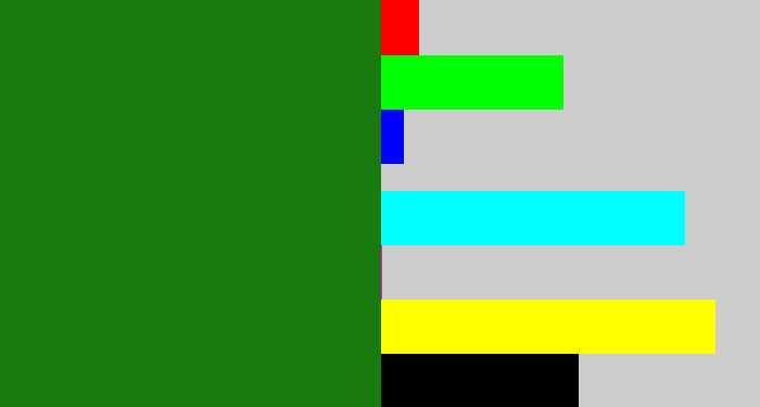 Hex color #197a0f - tree green