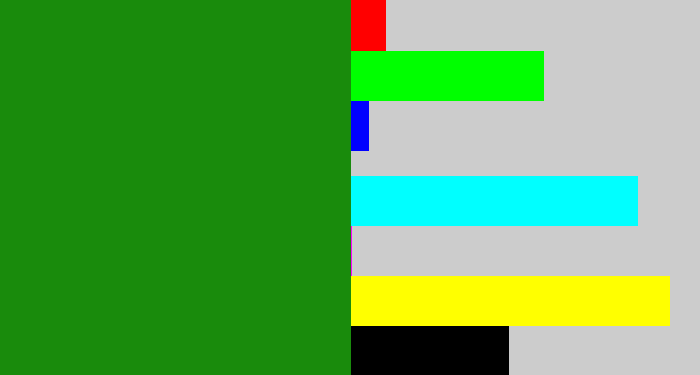 Hex color #198b0c - true green
