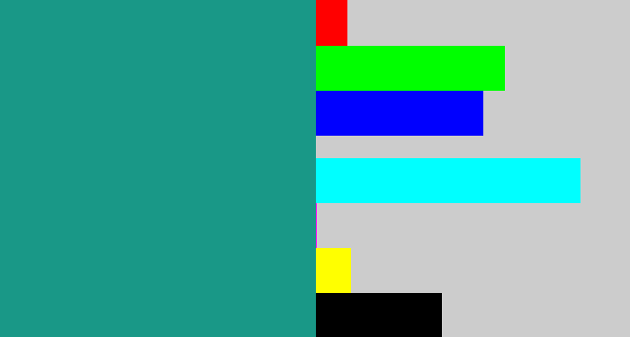 Hex color #199887 - blue/green