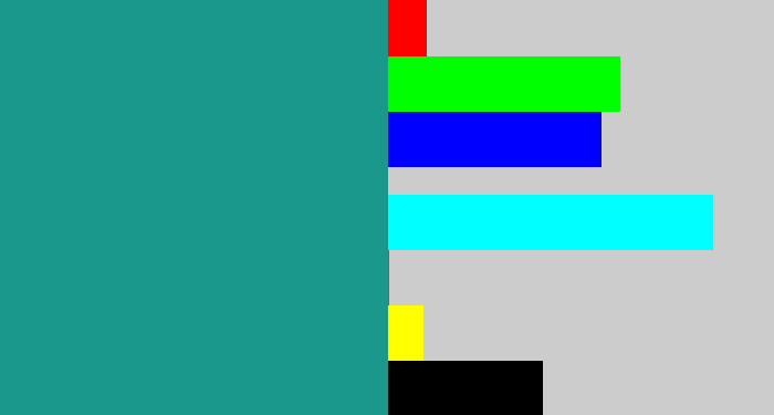 Hex color #19988b - blue/green