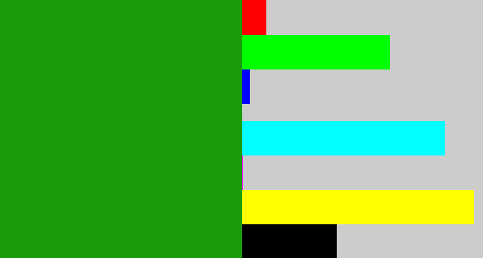 Hex color #199c07 - true green