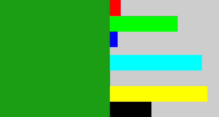 Hex color #199e12 - green