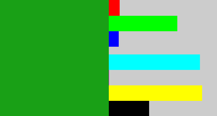 Hex color #19a016 - green