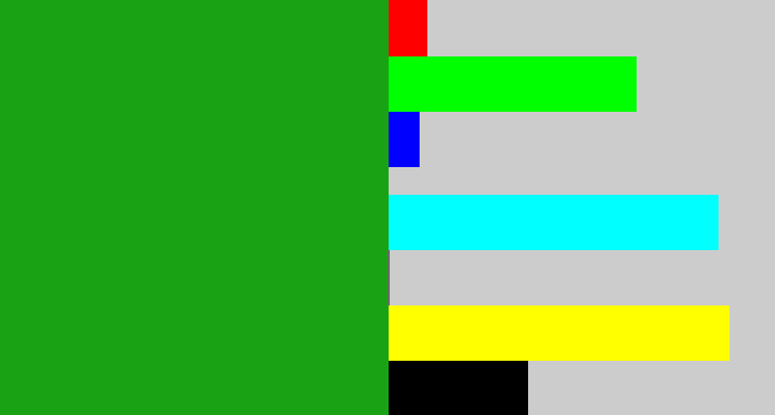 Hex color #19a314 - green